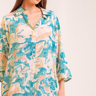 Abstract Harmony Button-Up Dress Green