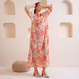 Abstract Harmony Button-Up Dress Red