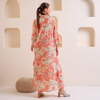 Abstract Harmony Button-Up Dress Red