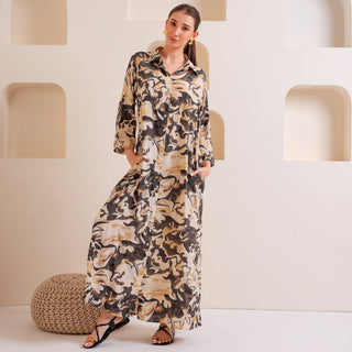 Abstract Harmony Button-Up Dress Black