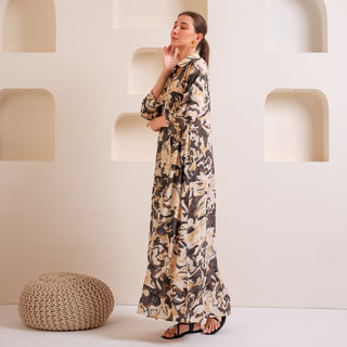 Abstract Harmony Button-Up Dress Black